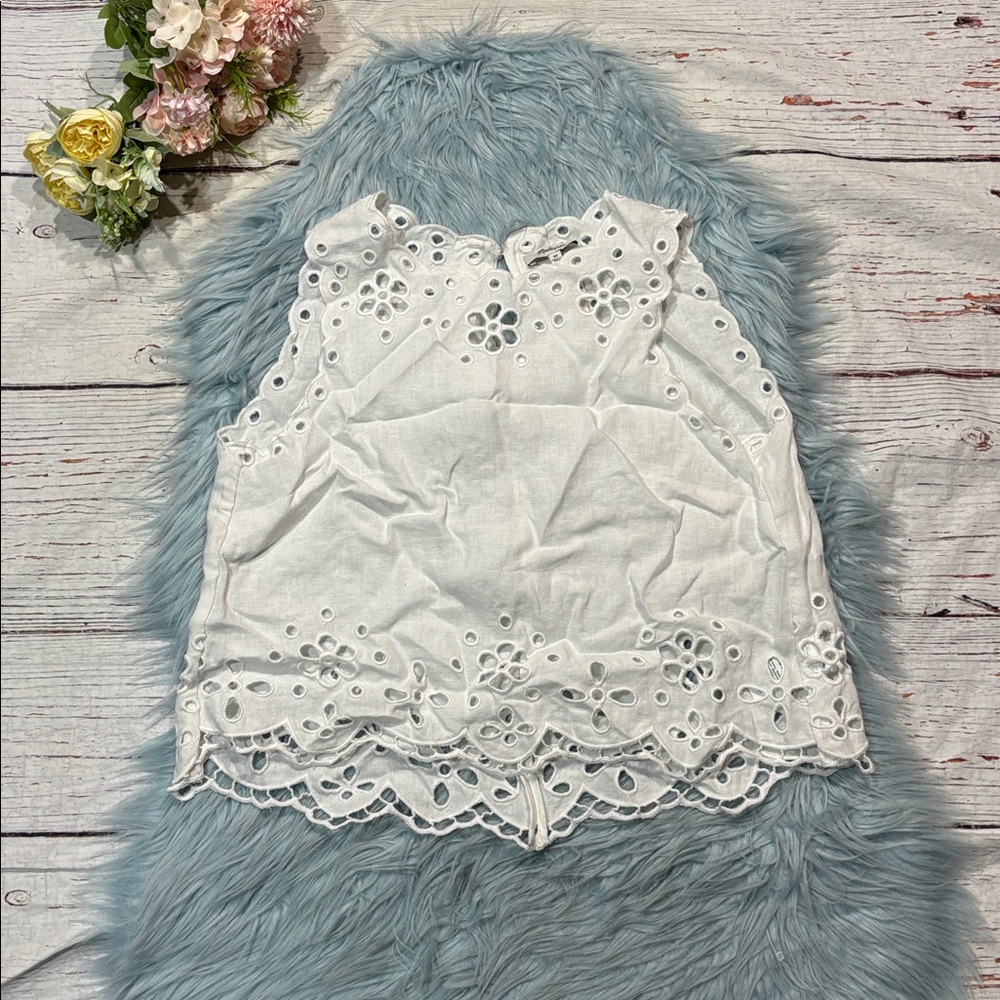 NWT Madewell White Linen Embroidered Eyelet High-Low Tank - Picture 2 of 9